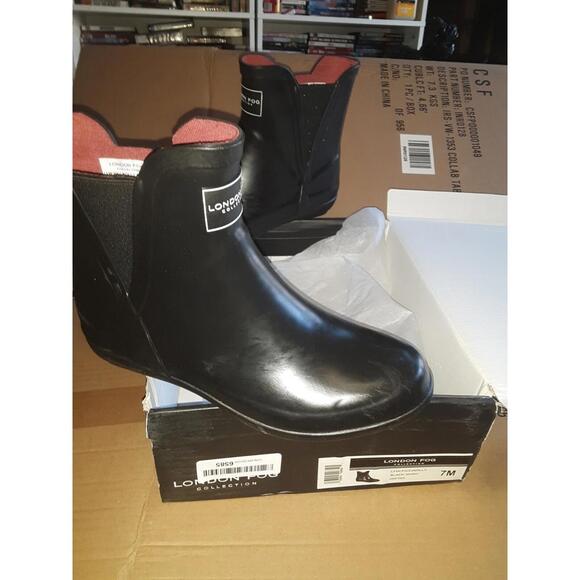 London Fog Shoes - London Fog Piccadilly Rain Boots, Women's Size 7M,SHINY black MSRP $50, shelf164